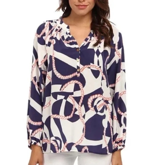 Lilly Pulitzer Tops - Lilly Pulitzer Navy and White Rope Print Blouse